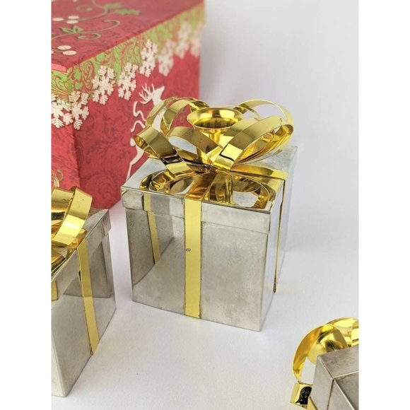 Set of 3 Vtg Silver Gold Taper Candle Holders Gift Boxes Christmas Holiday Decor - Picture 5 of 9